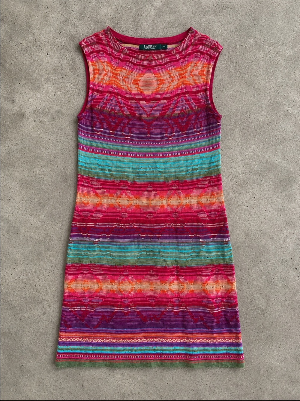 Lauren Ralph Lauren Linen Blend Sleeveless Knit Shift Dress Woman XL Aztec FLAW